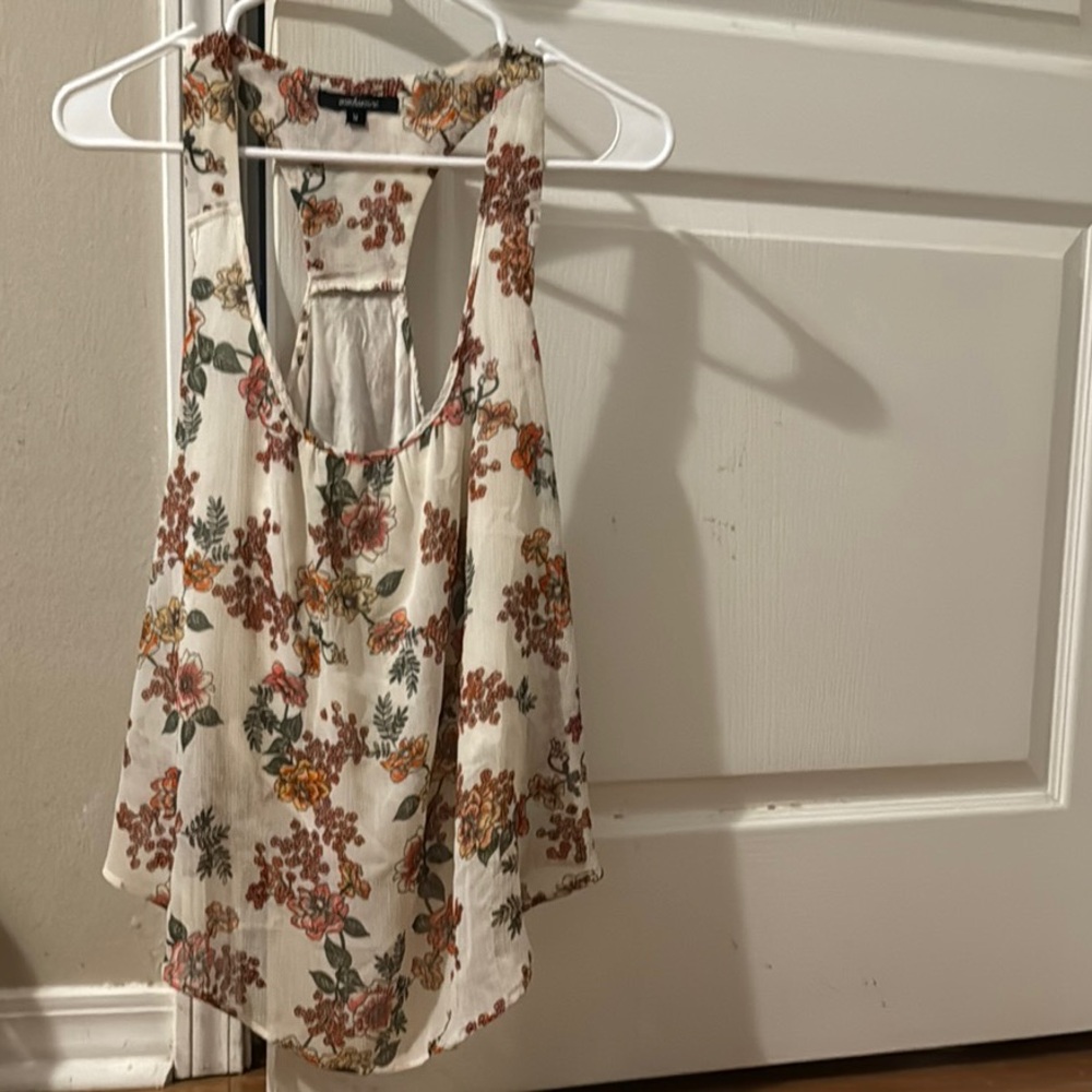 Floral Sleeveless Top - Cream and Brown